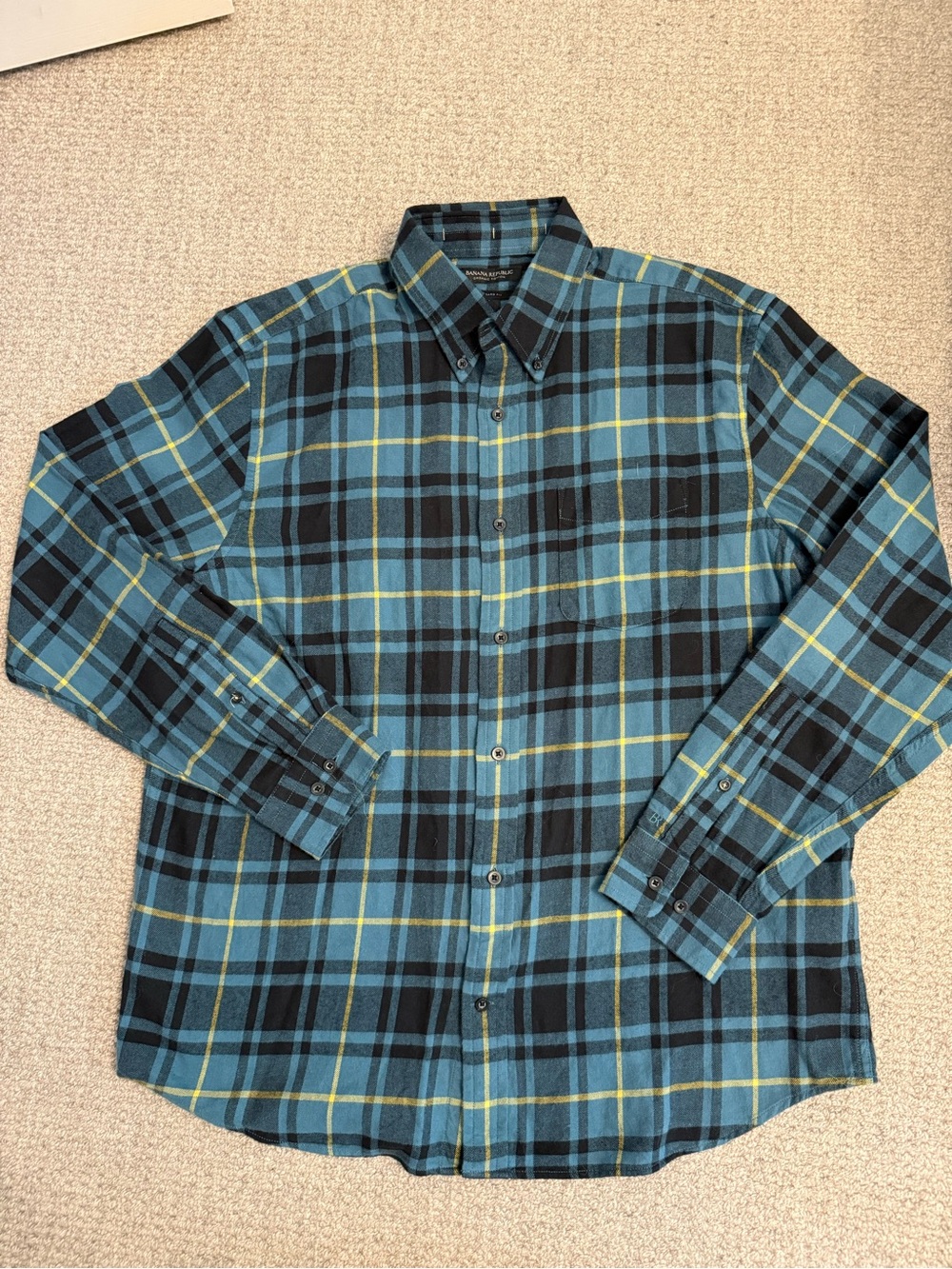 Men's Banana Republic Blue and Black Plaid Button-Down Shirt